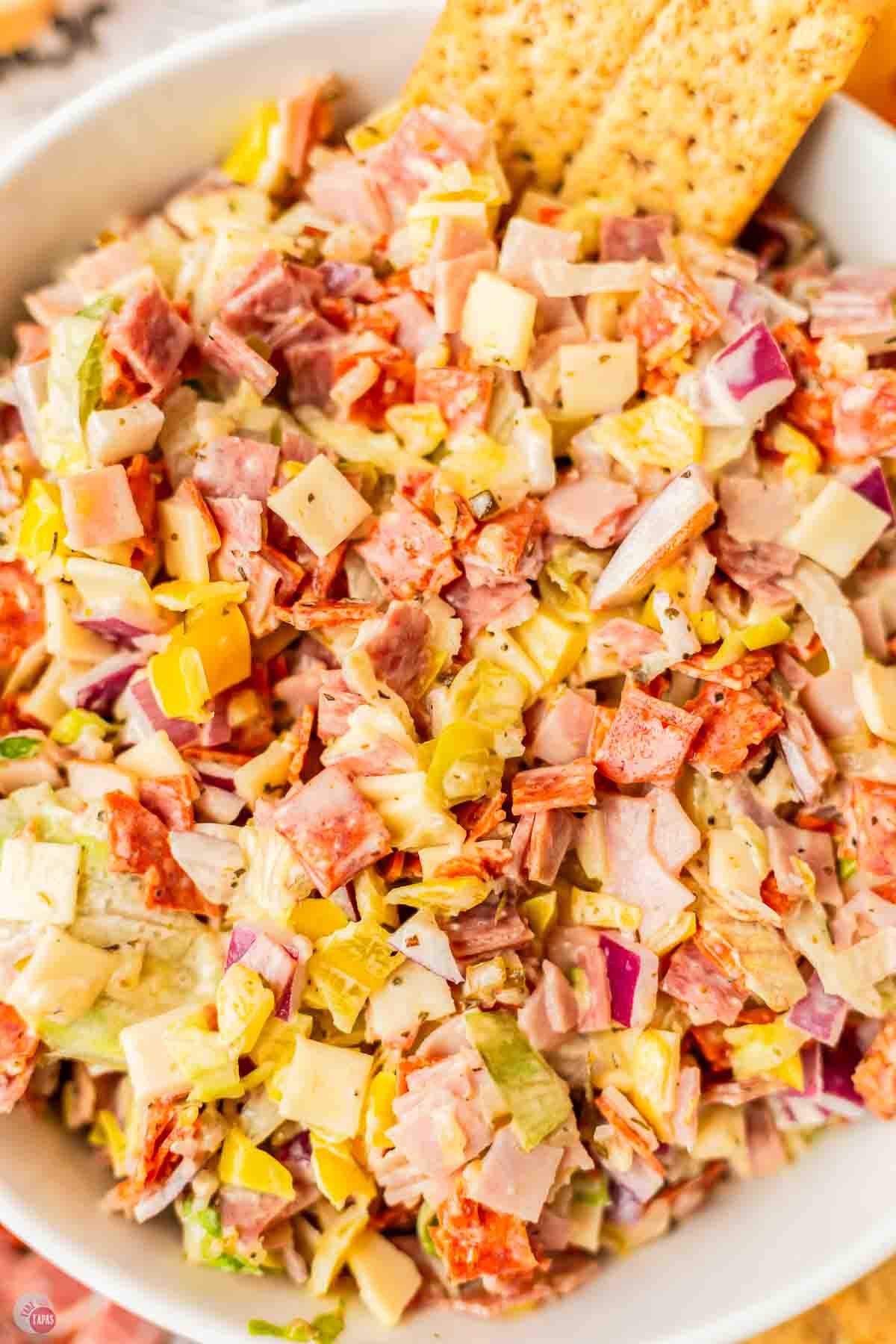 close up of chopped Italian hoagie dip