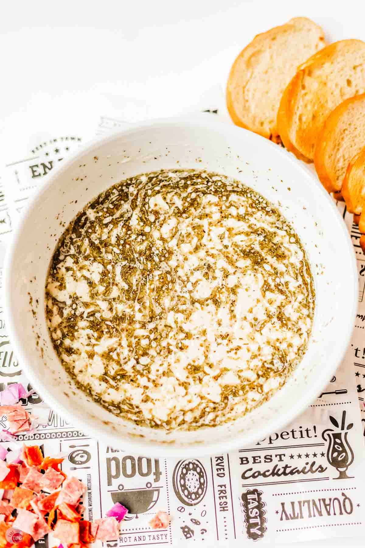 creamy Italian dressing in a white bowl