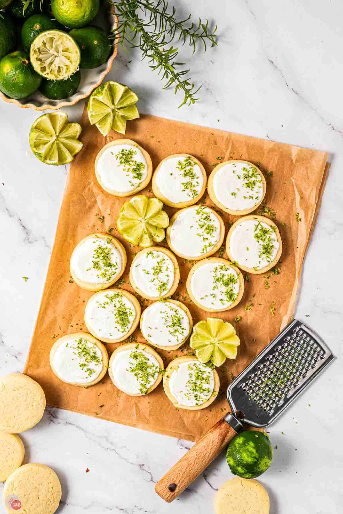 parchment paper with 15 cookies on top