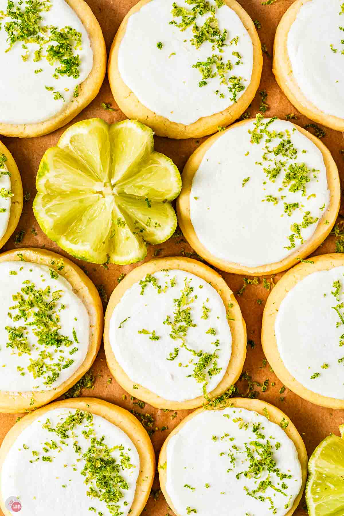 close up of key lime cookies on parchment paper