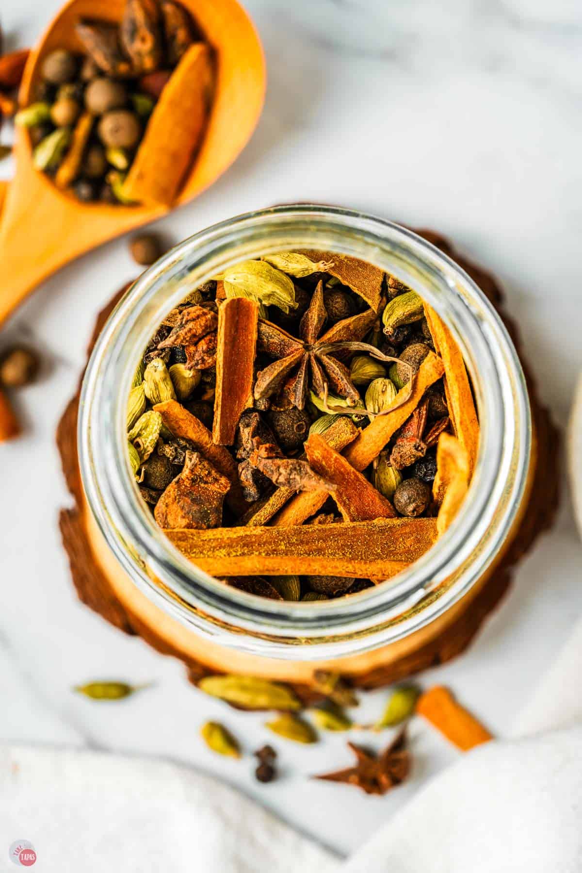 looking down into a jar of spices