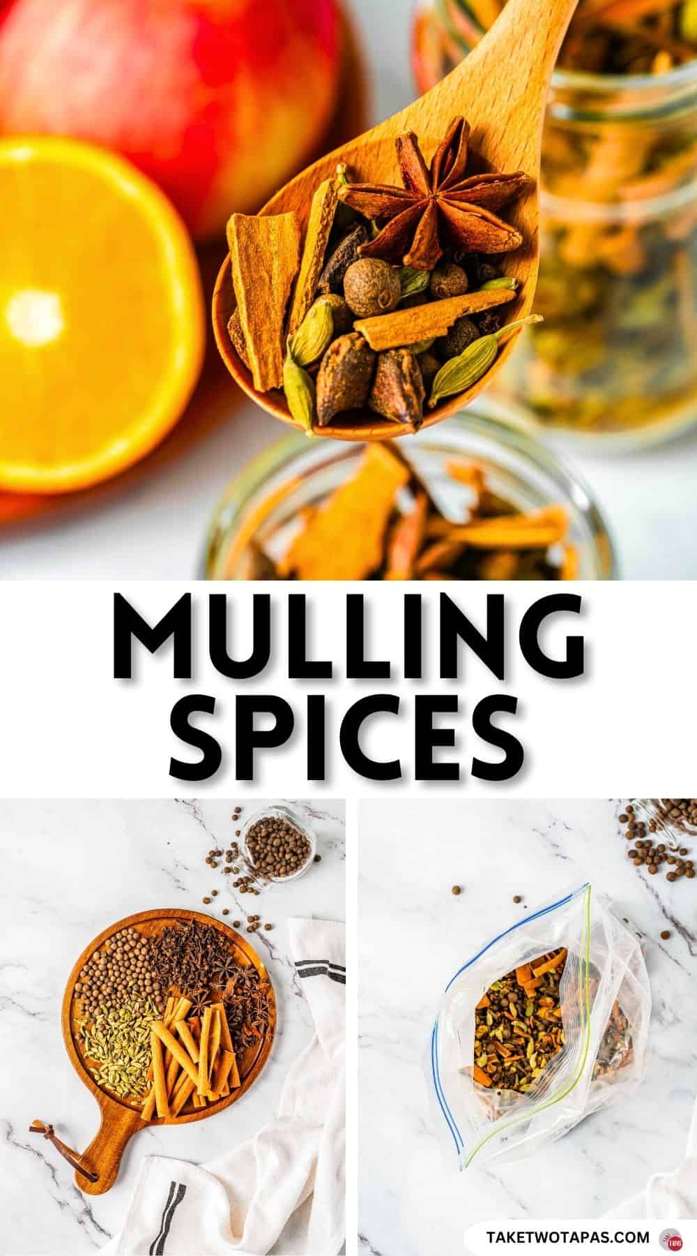 Pinterest pin image for a mulling spices recipe