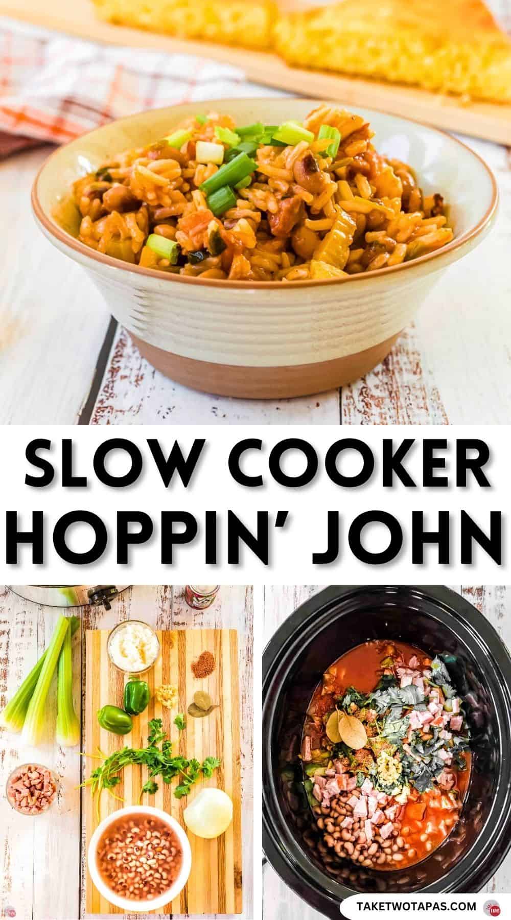 Pinterest pin image for slow cooker hoppin john recipe