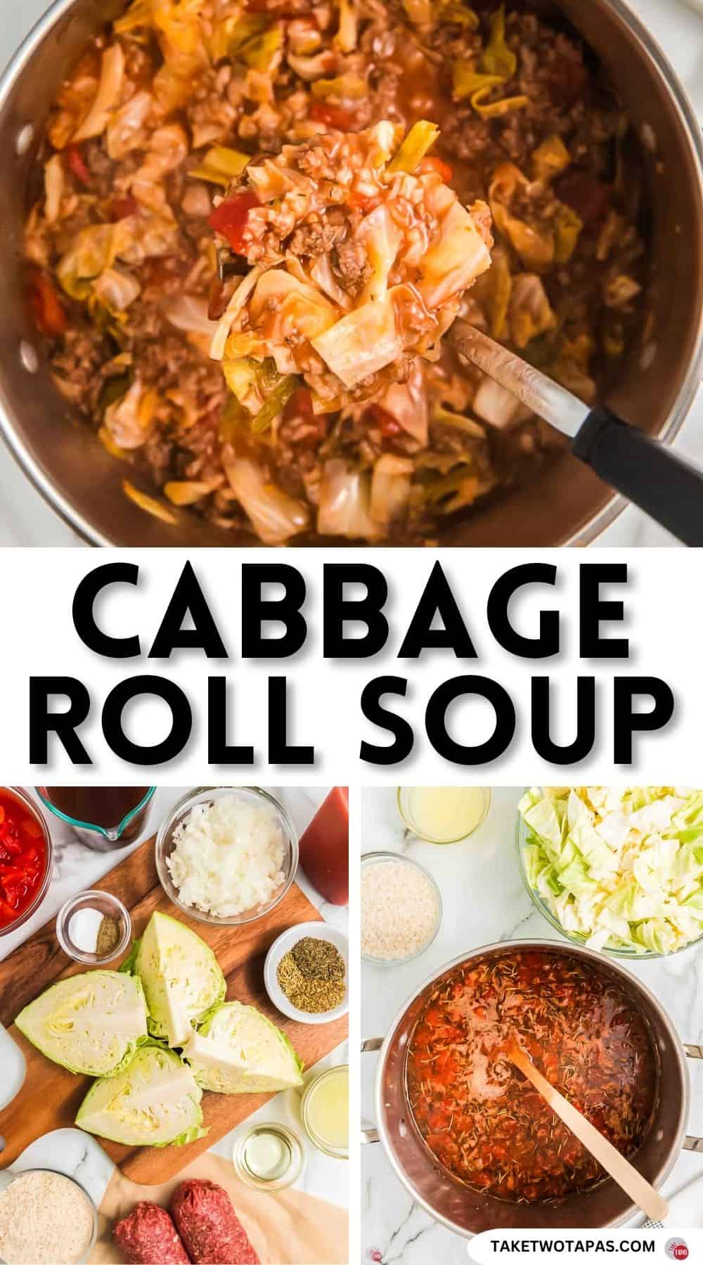 Pinterest pin image for cabbage roll soup recipe