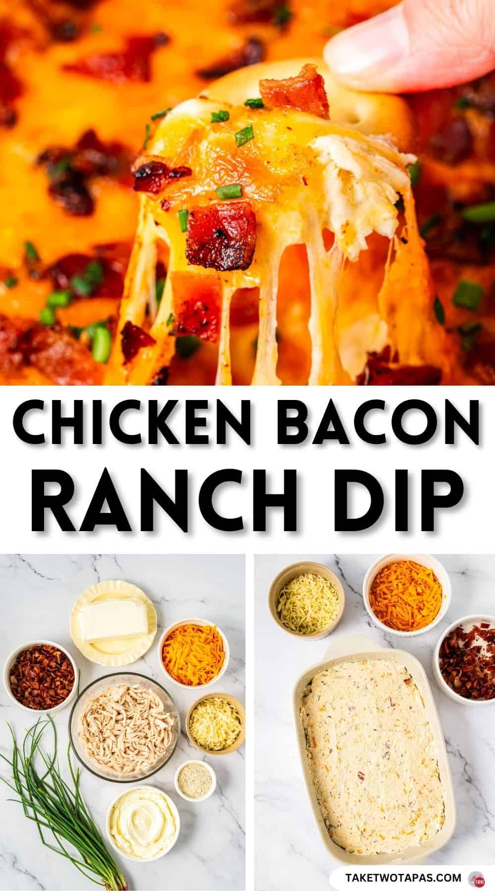 Pinterest pin image for chicken bacon ranch dip recipe