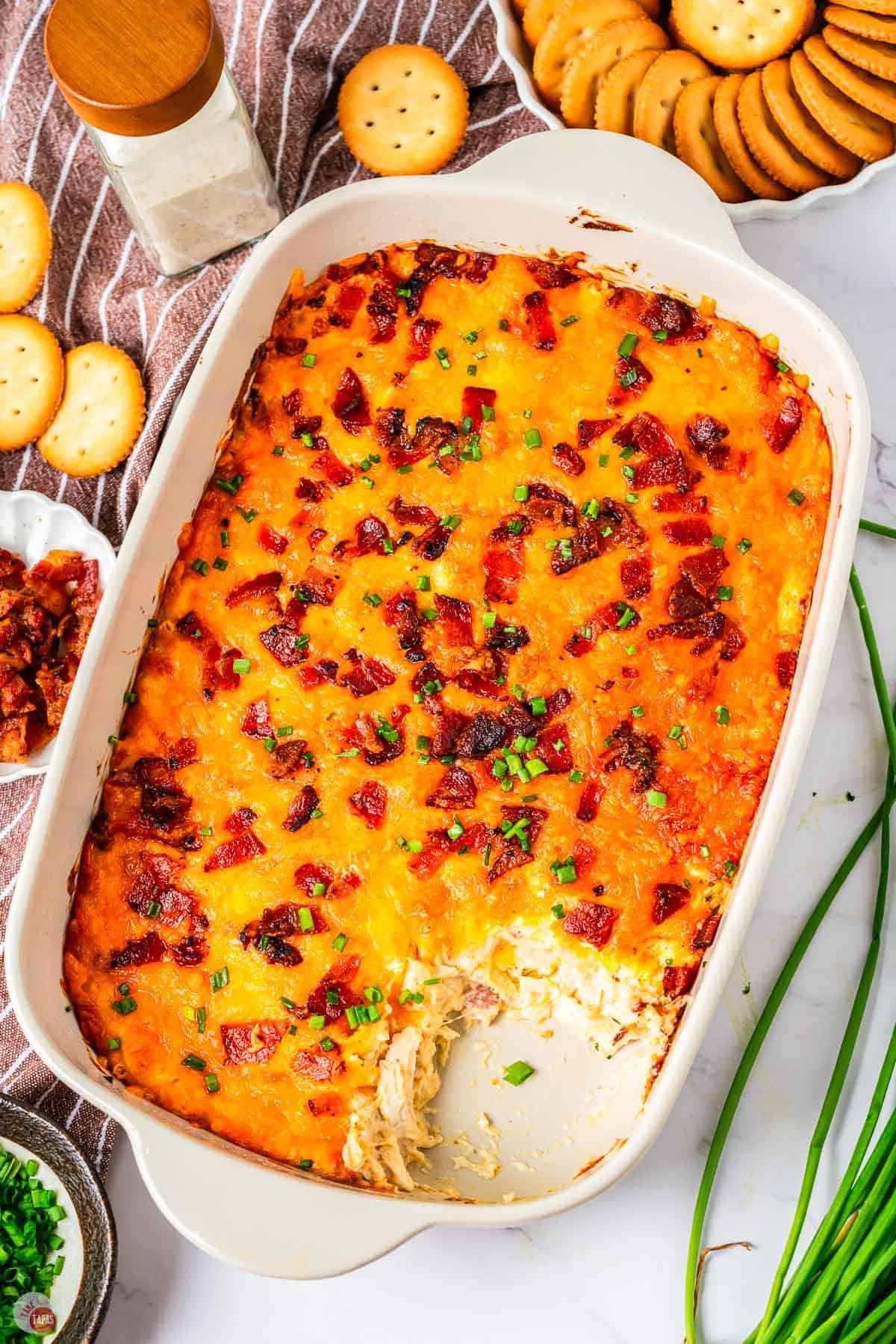 casserole dish with a scoop missing