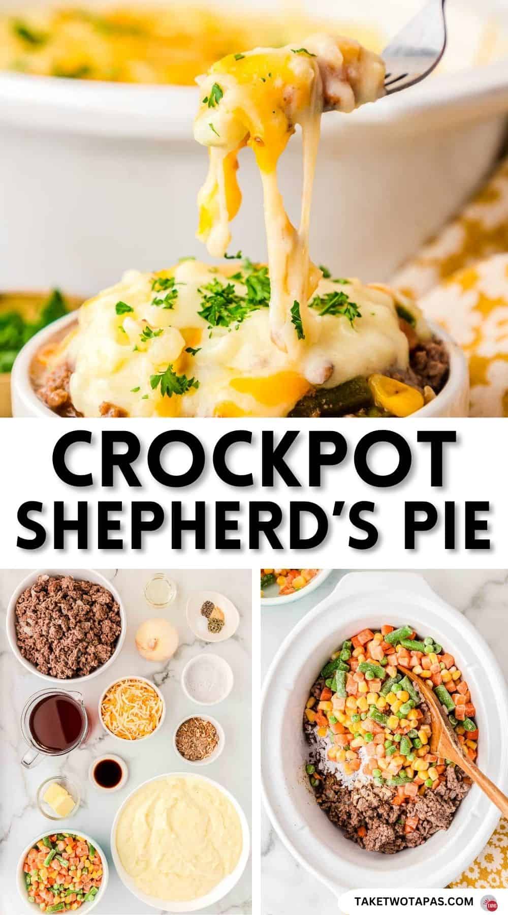 Pinterest pin image for a crockpot shepherd's pie recipe