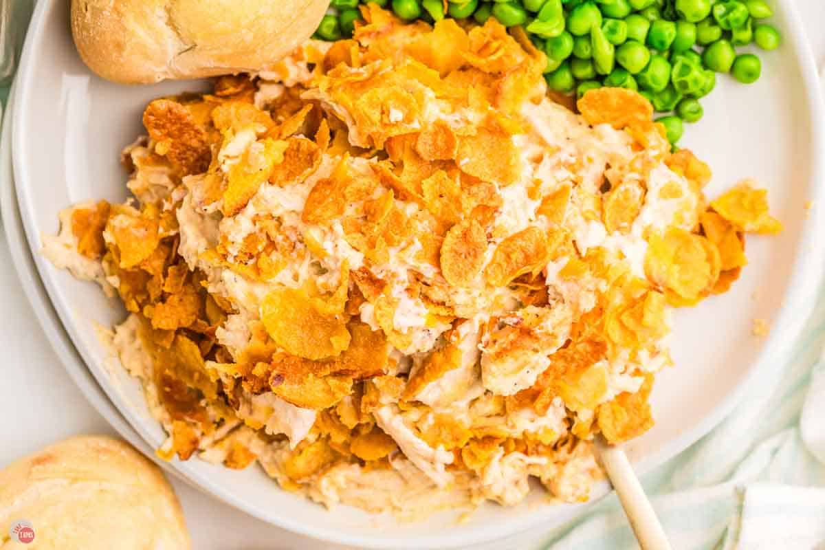 close up of crunchy chicken casserole