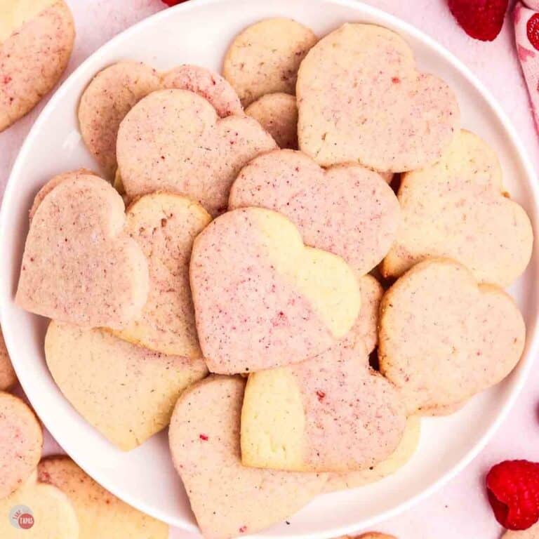 plate of heart shaped sugar cookies