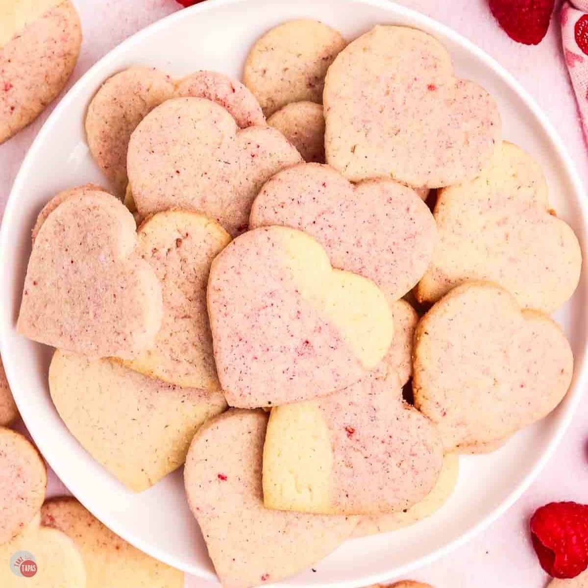 plate of heart shaped sugar cookies