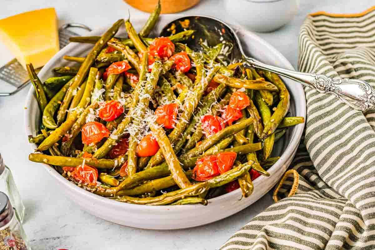 bowl of green beans and tomatoes