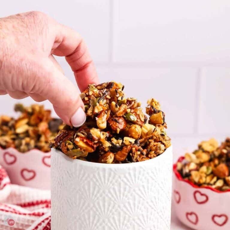 white jar of nut clusters