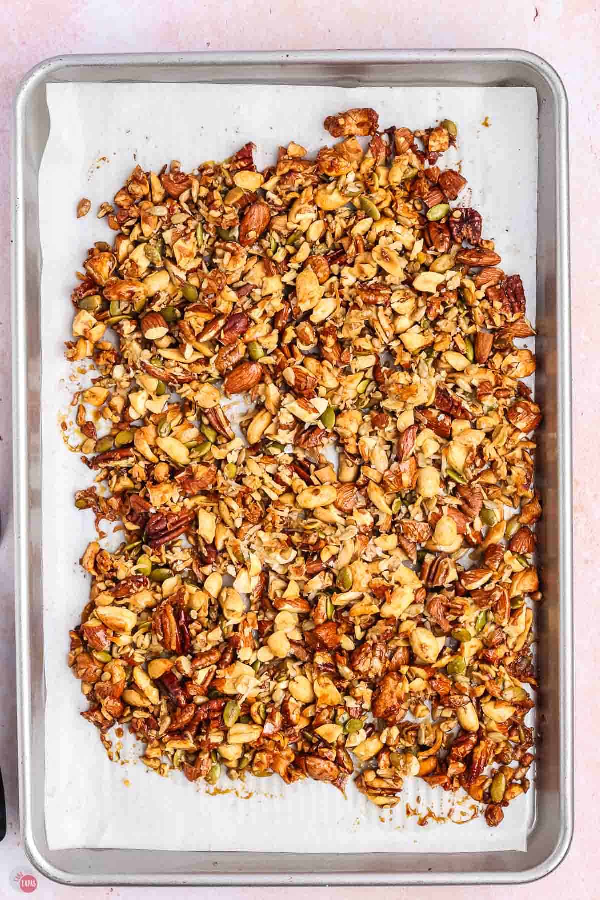 baking sheet with toasted nuts on it
