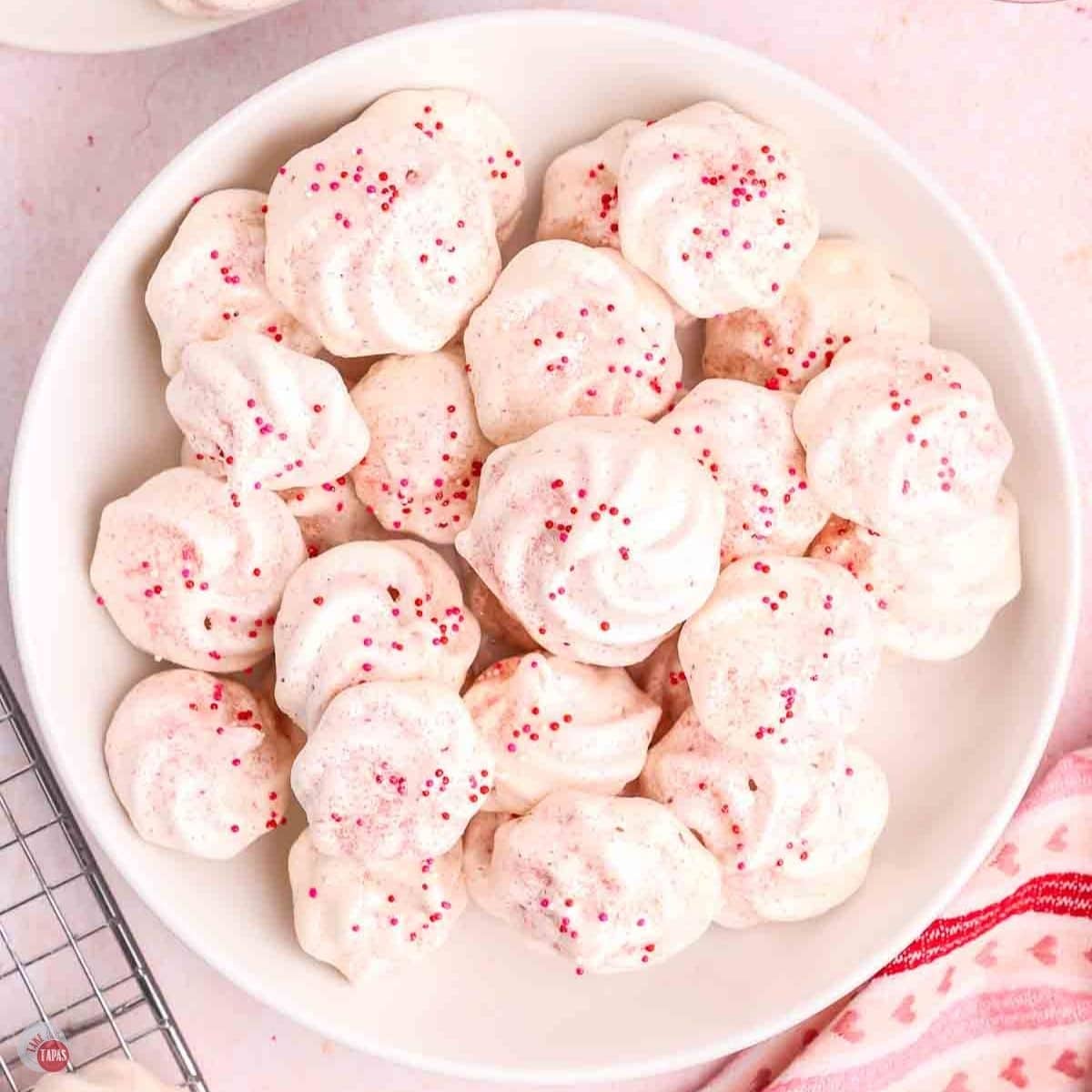plate of raspberry meringue cookies
