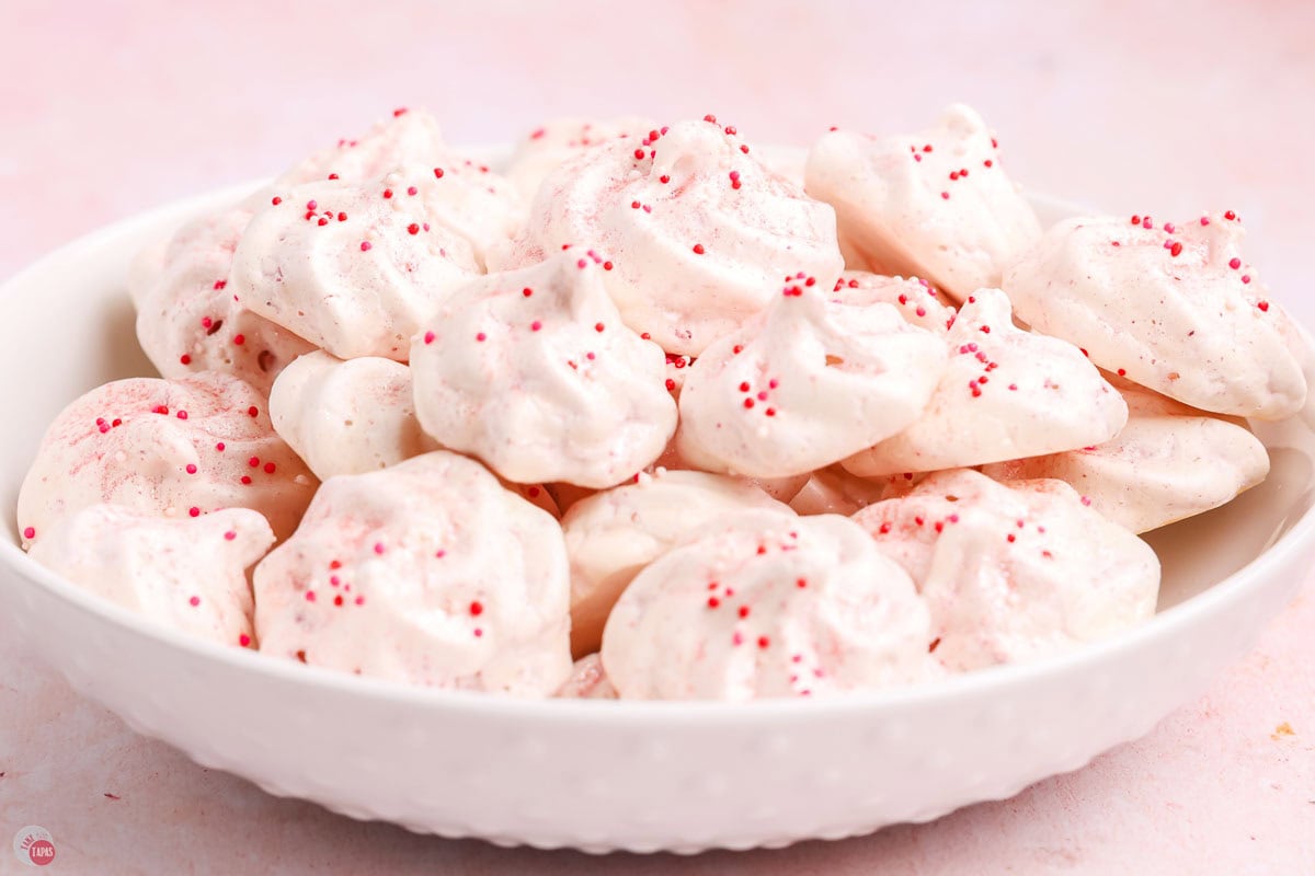 close up of bowl of meringues