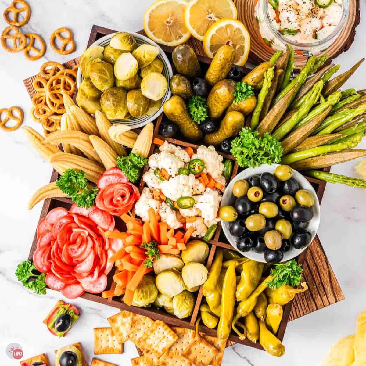 overhead picture of relish tray