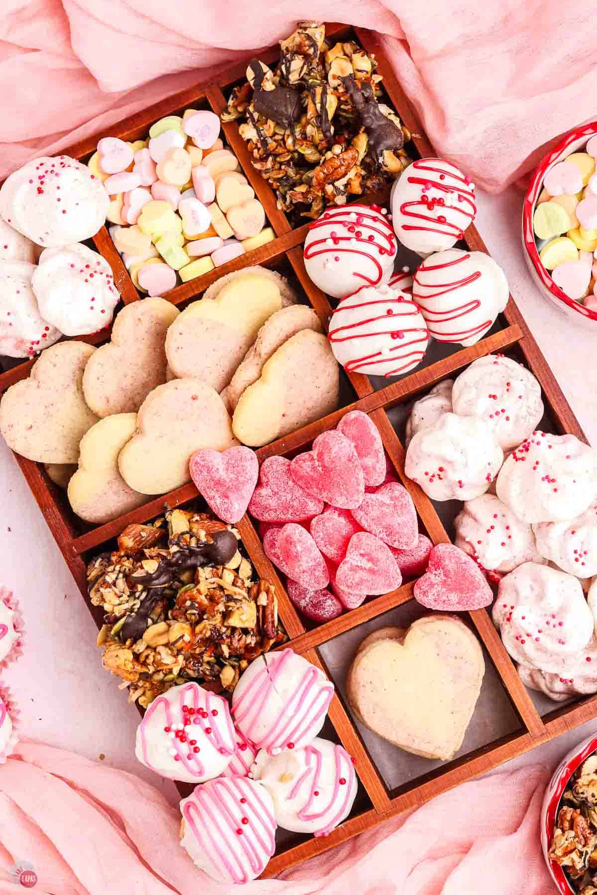 Valentine's Day treat box with cookies and candies