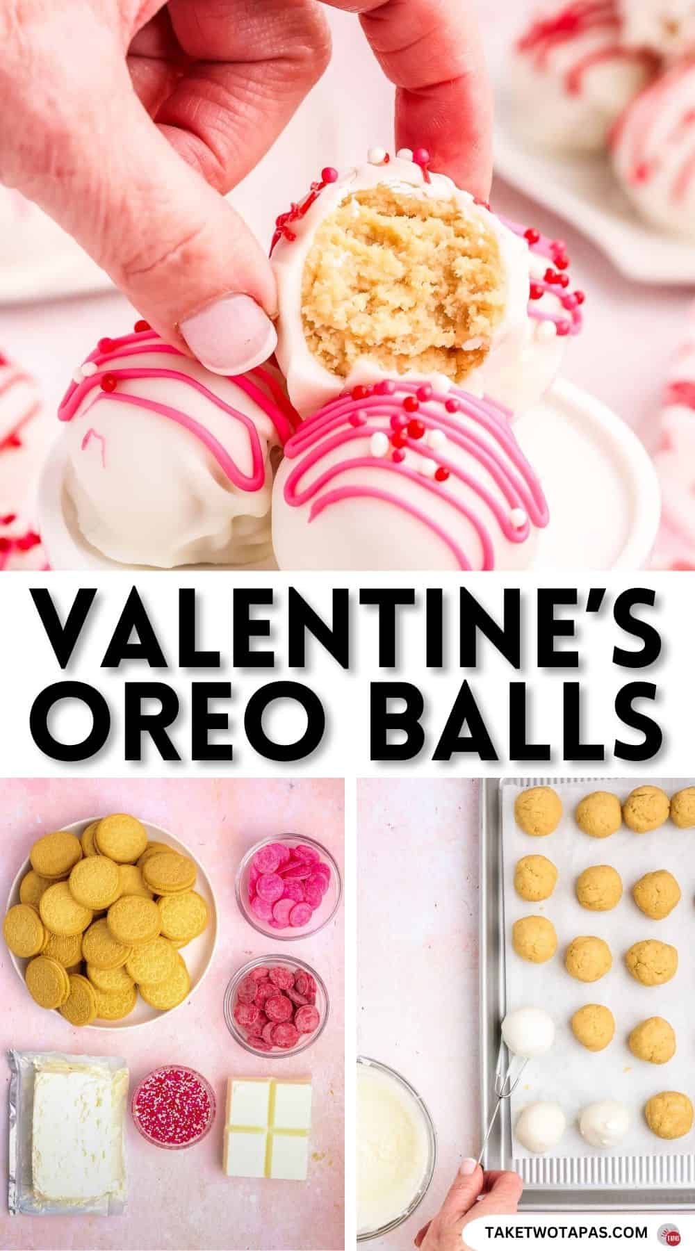 Pinterest pin image for Valentine's Oreo balls recipe