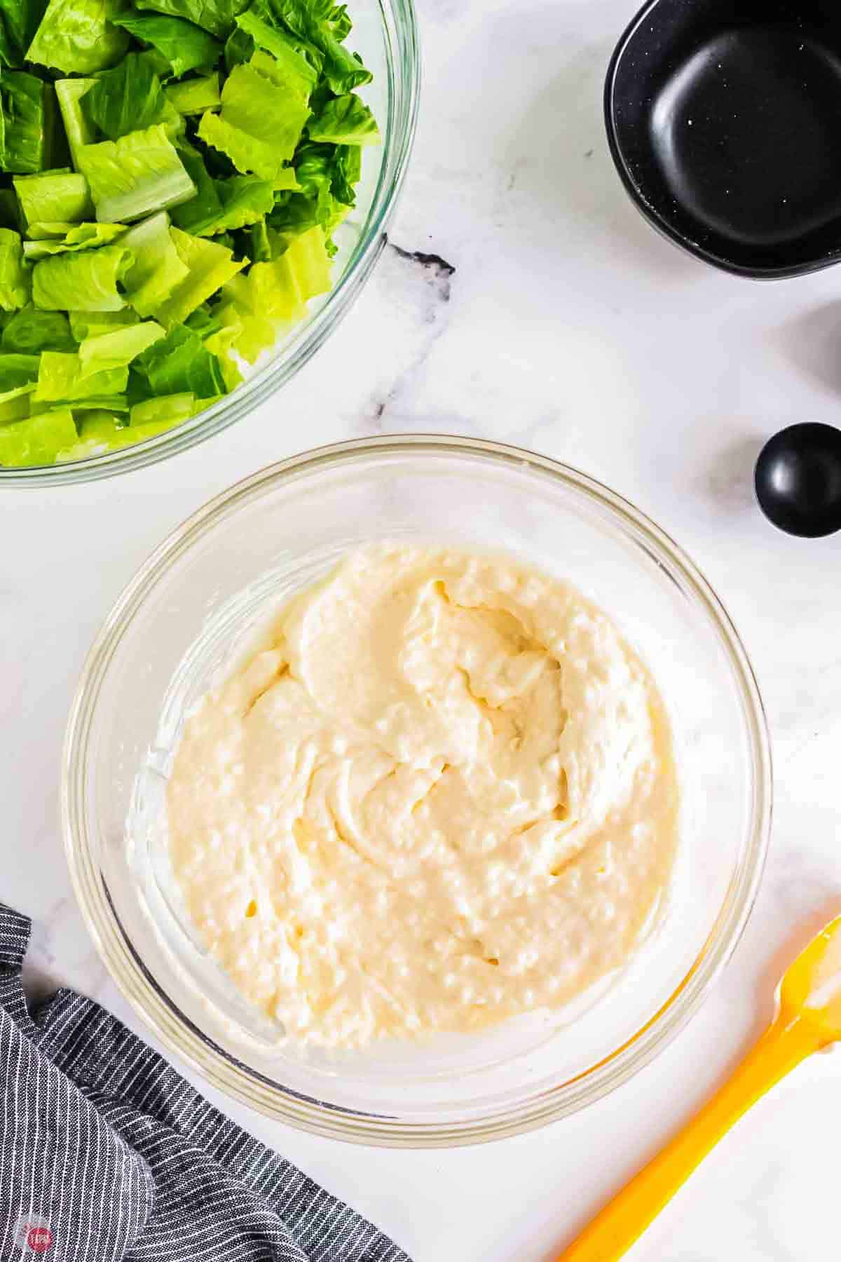 mixed salad dressing in a clear bowl