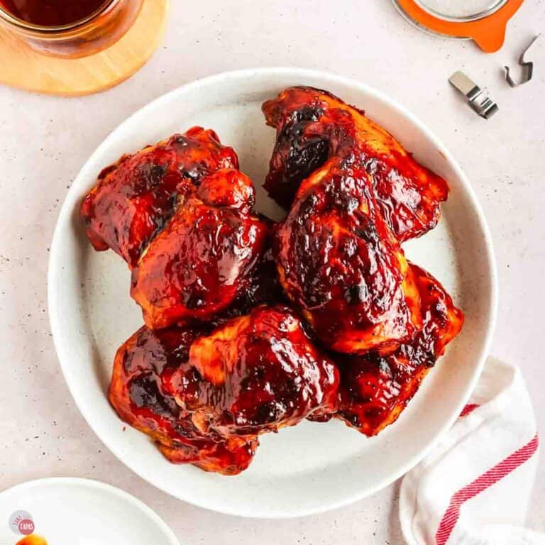 plate of baked bbq chicken thighs