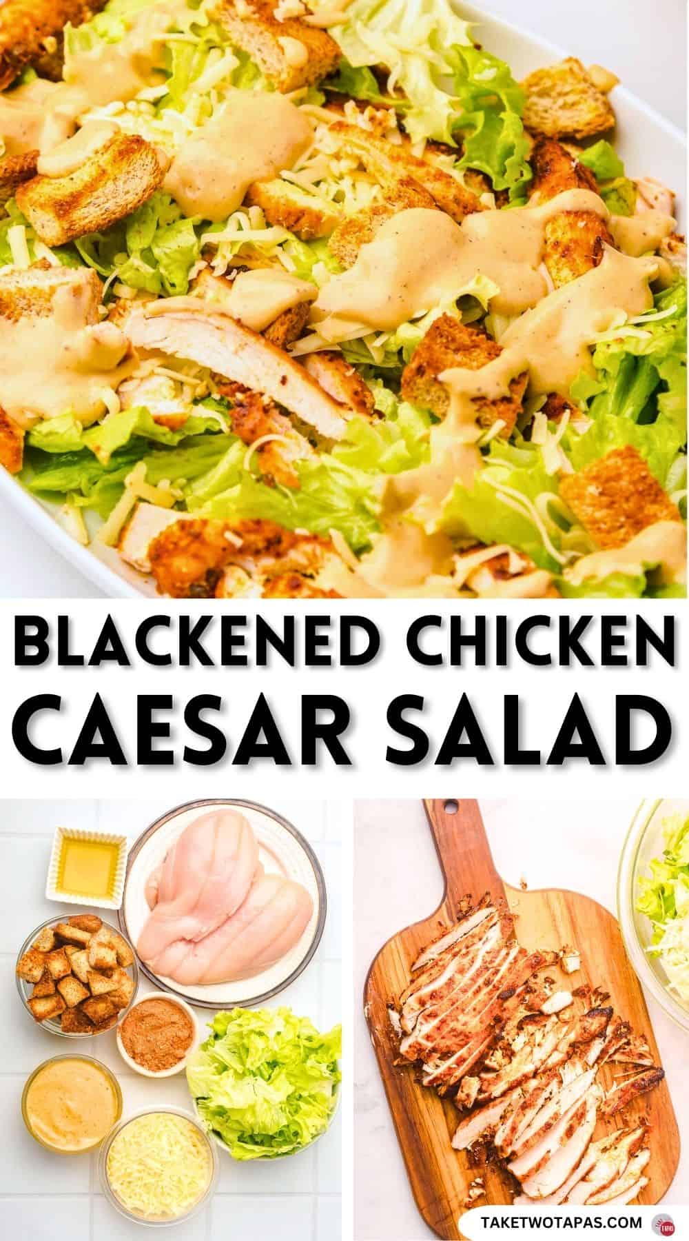 Pinterest pin image for blackened chicken caesar salad recipe