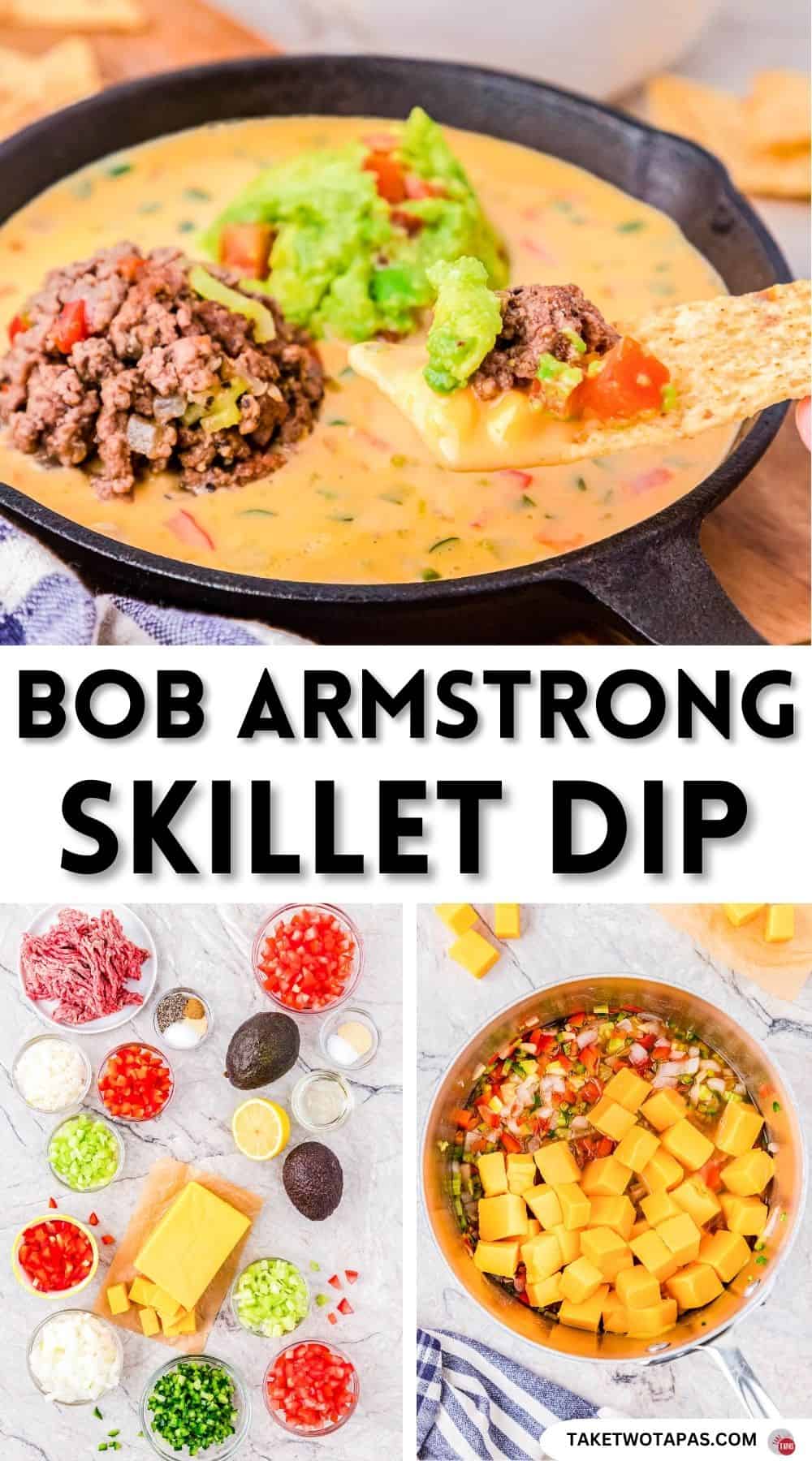 Pinterest pin image for a Bob Armstrong Dip recipe