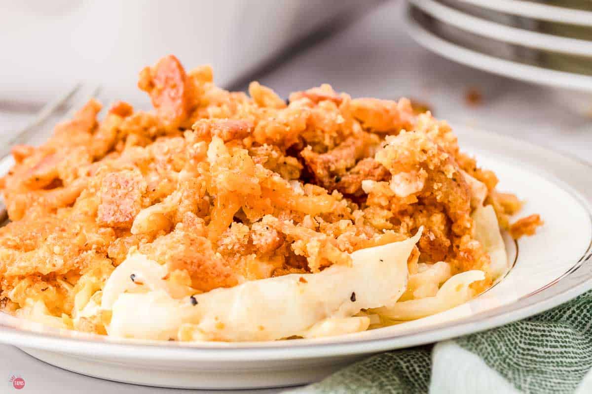 close up of cabbage casserole on a plate