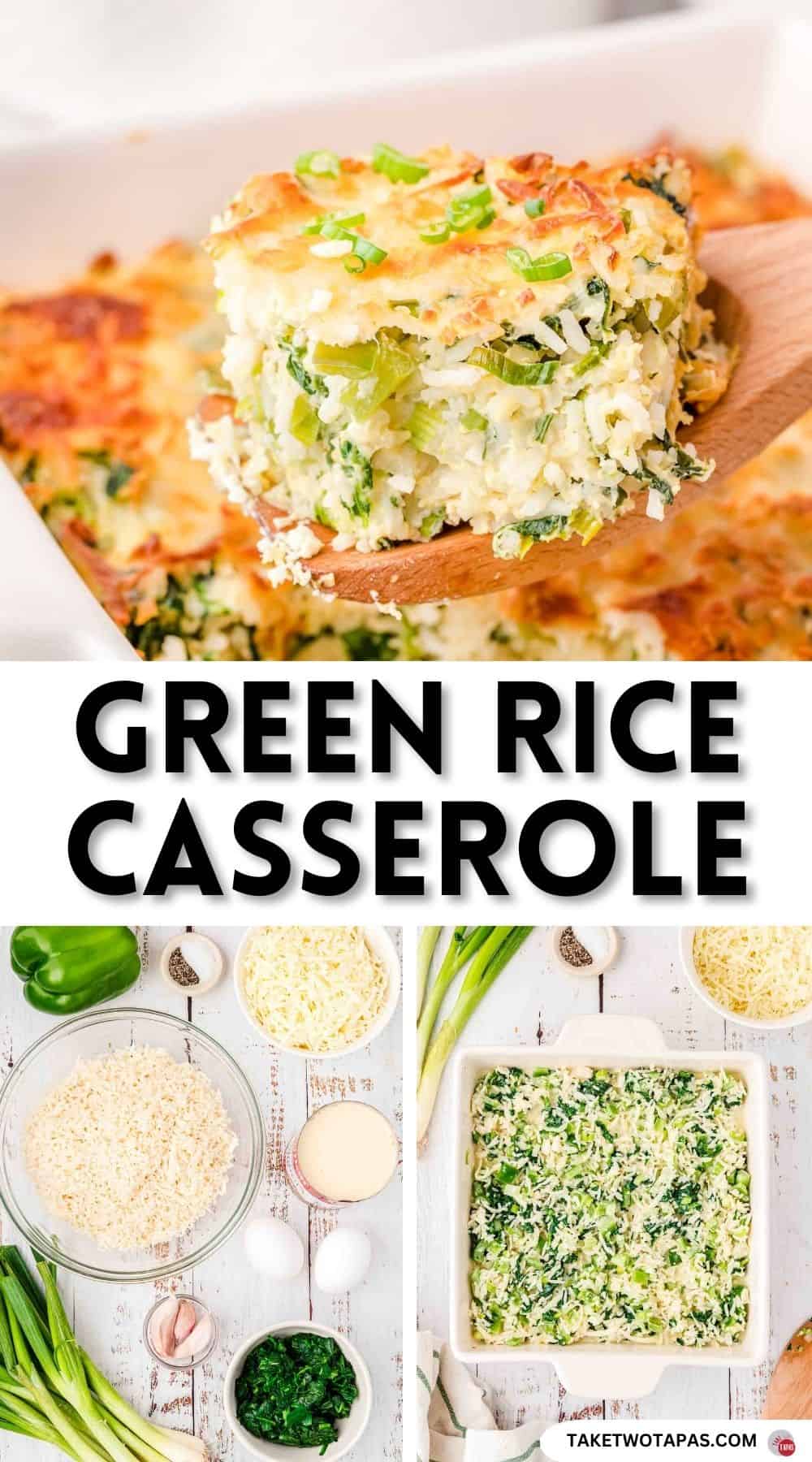 Pinterest pin image for green rice casserole recipe
