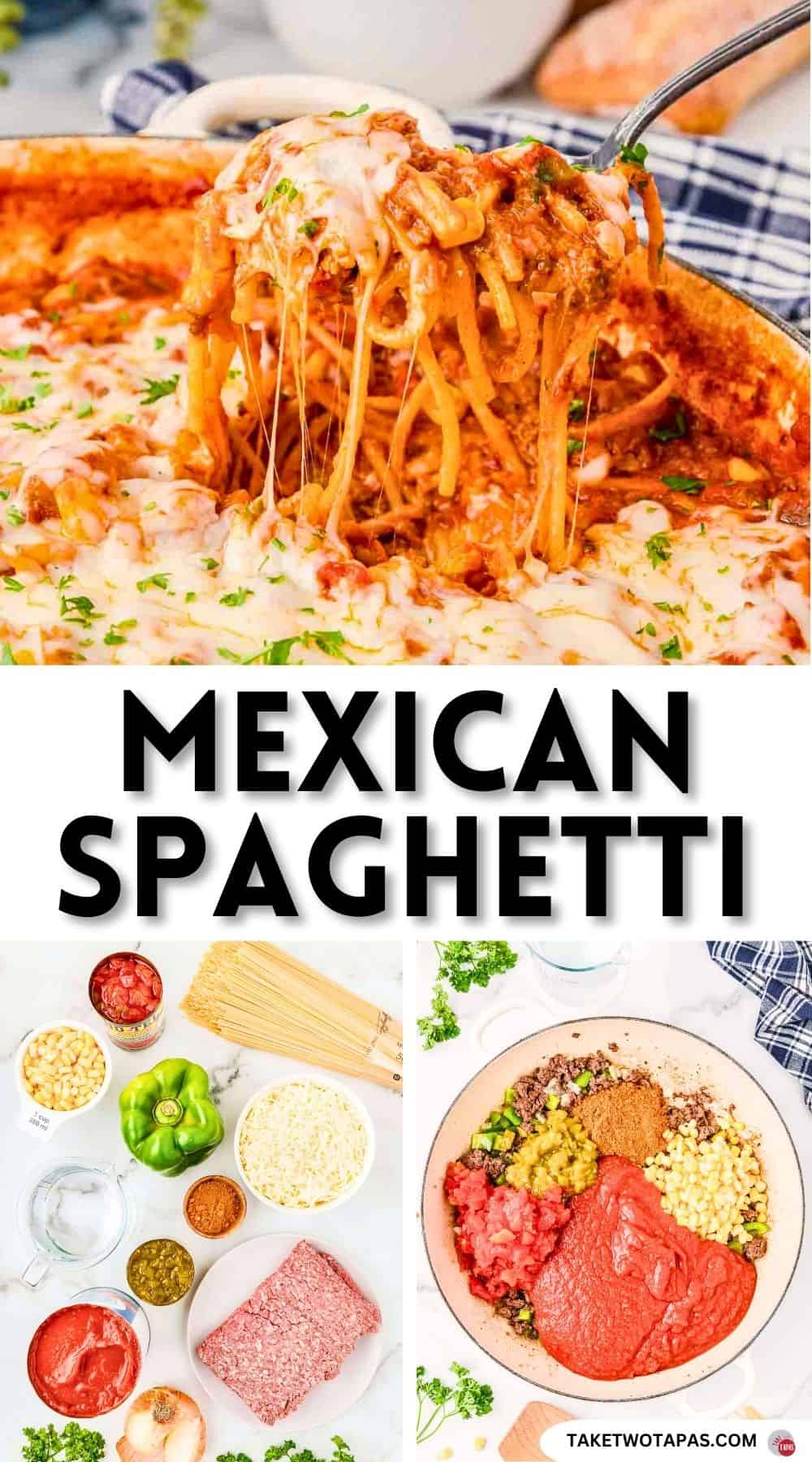 Pinterest pin image for Mexican spaghetti recipe