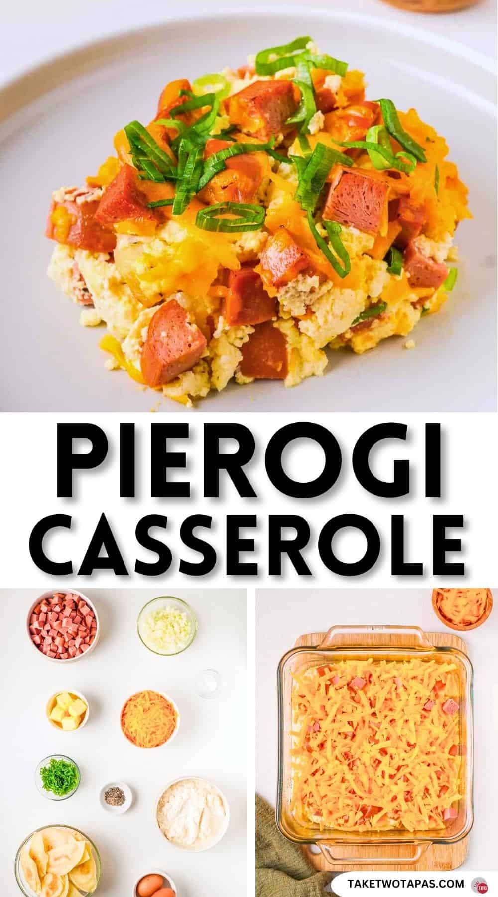 Pinterest pin image for pierogi casserole recipe