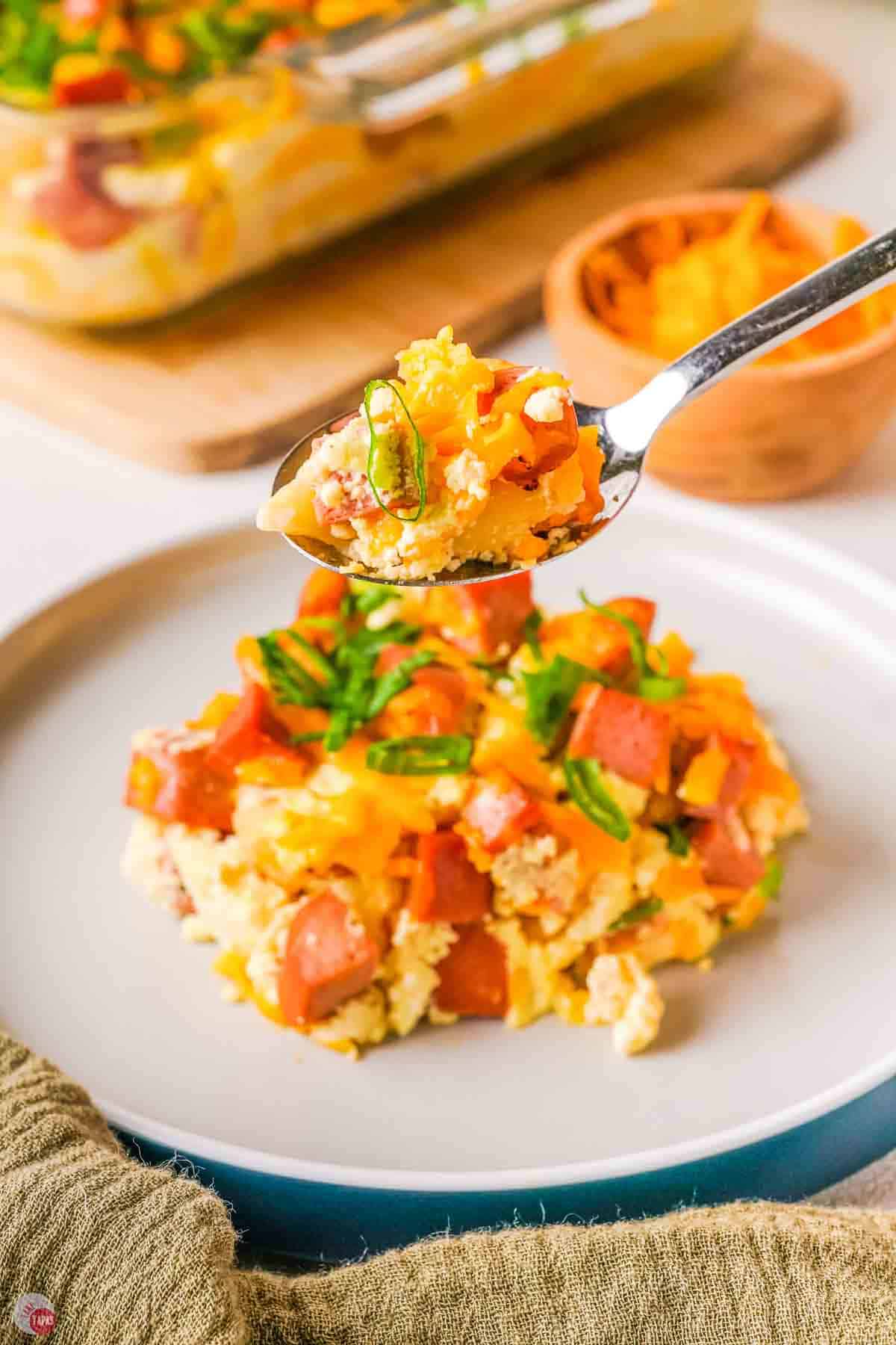 spoon with bite of pieorgi on it