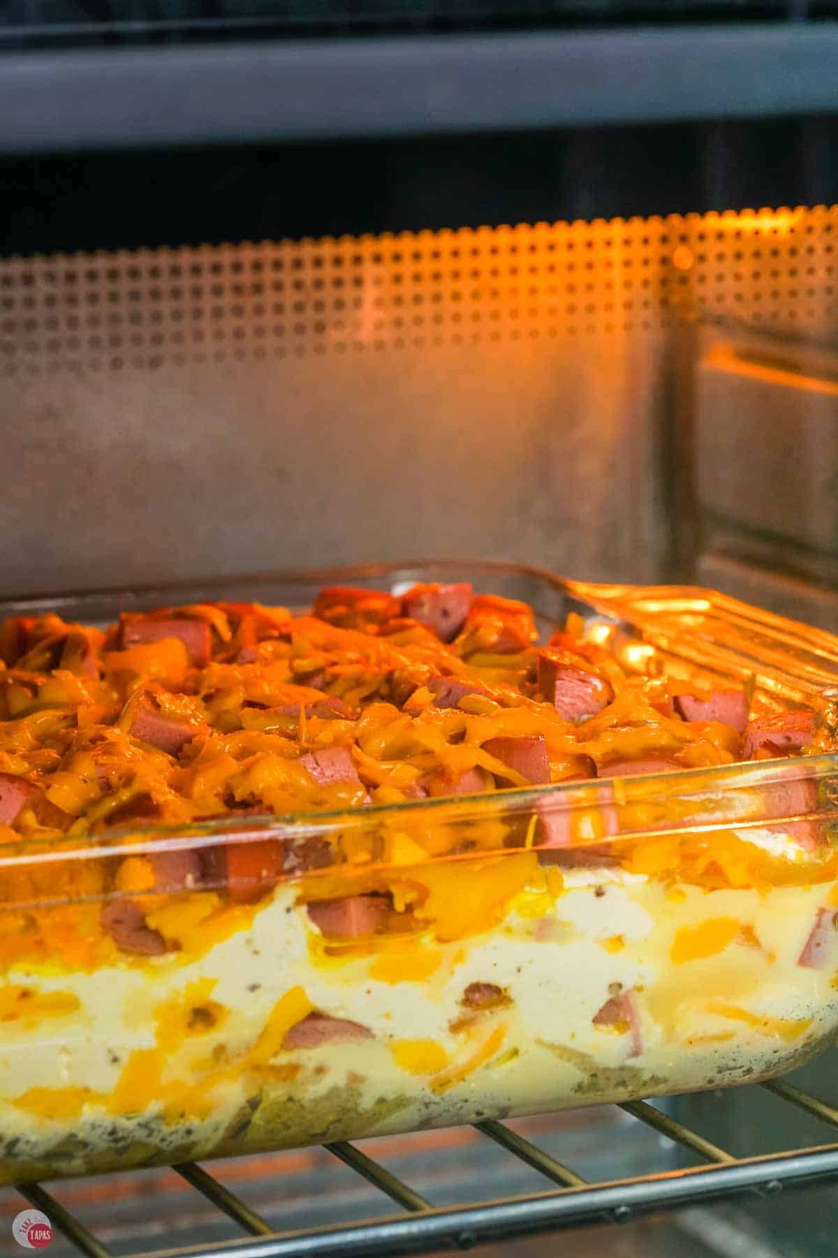 casserole dish baking in an oven