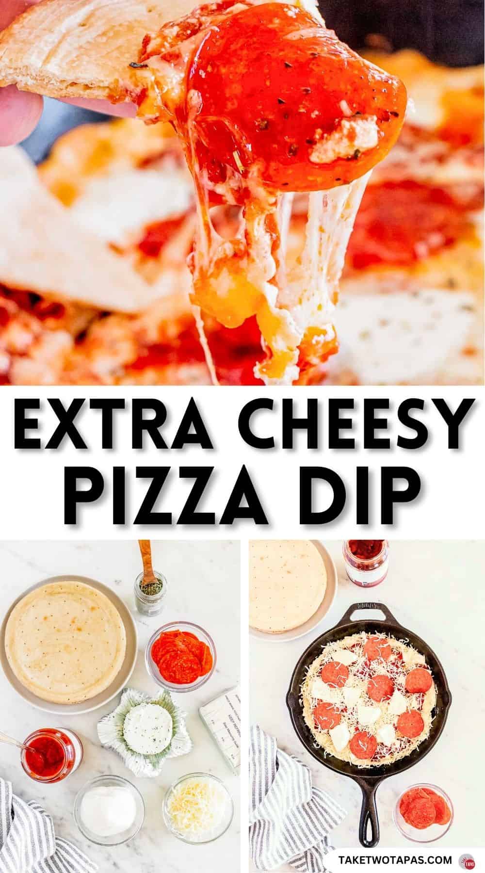 Pinterest pin image for a pizza dip recipe