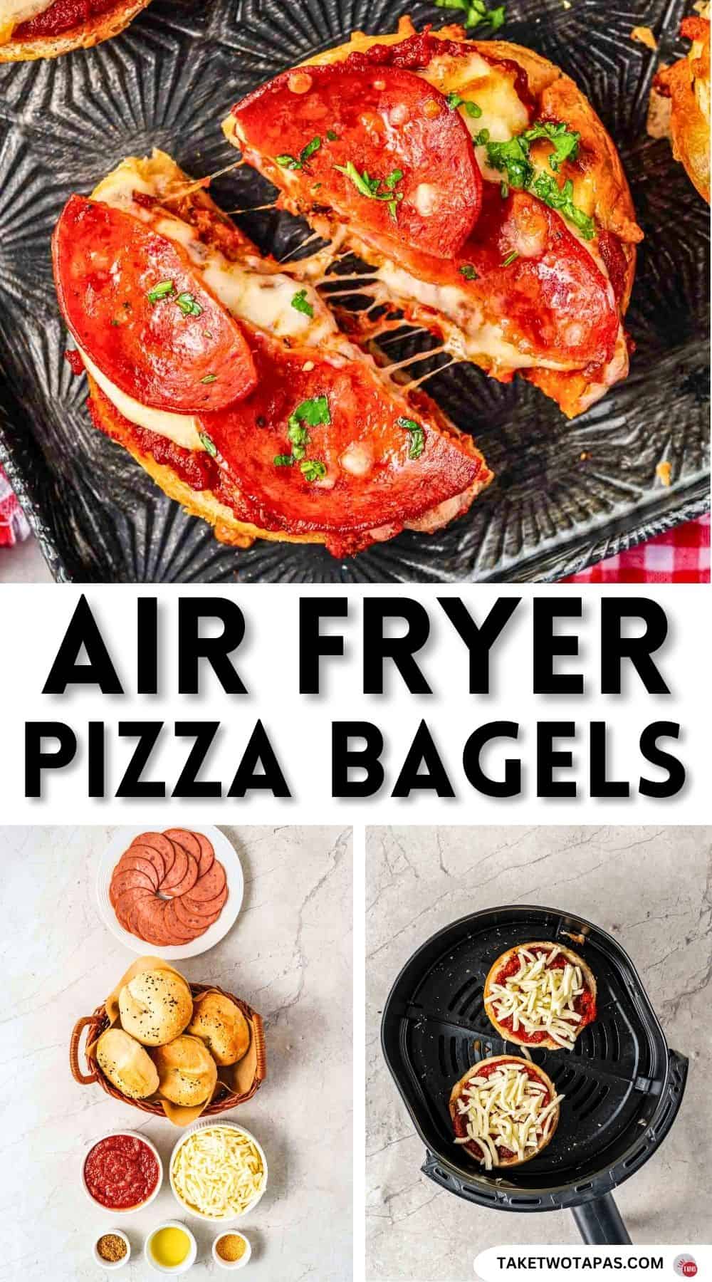 Pinterest pin image for air fryer pizza bagel recipe