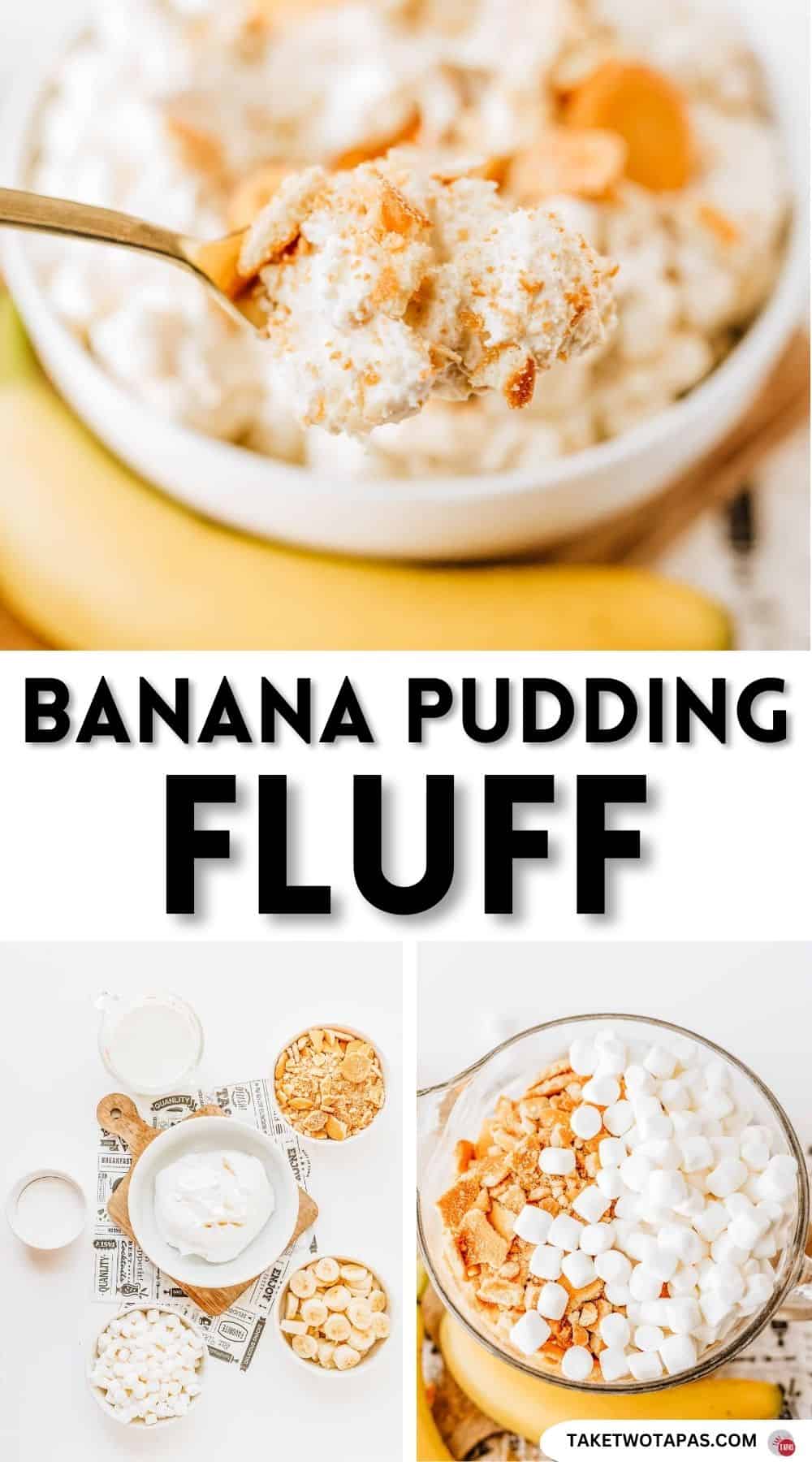 Pinterest pin image of banana pudding fluff recipe