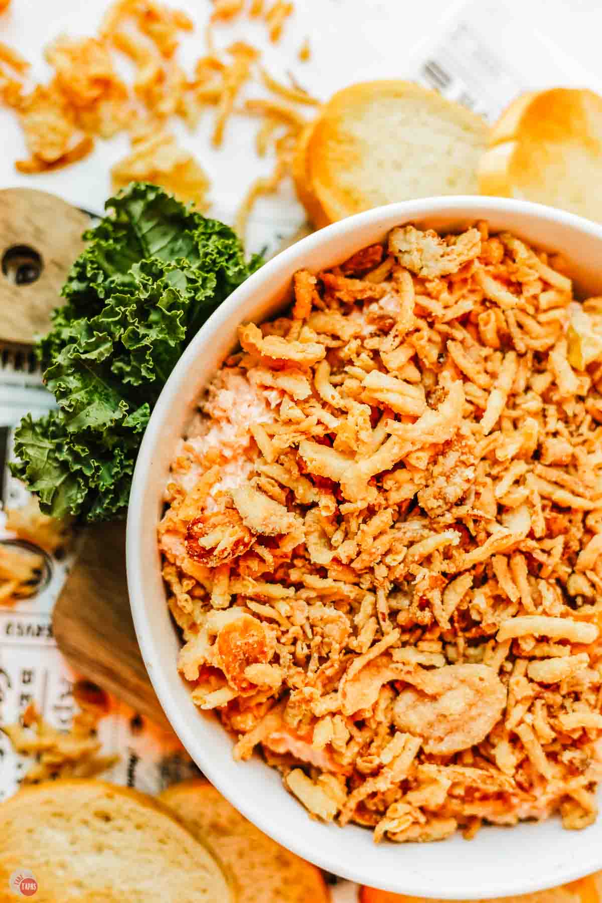 close up of dip in a white bowl