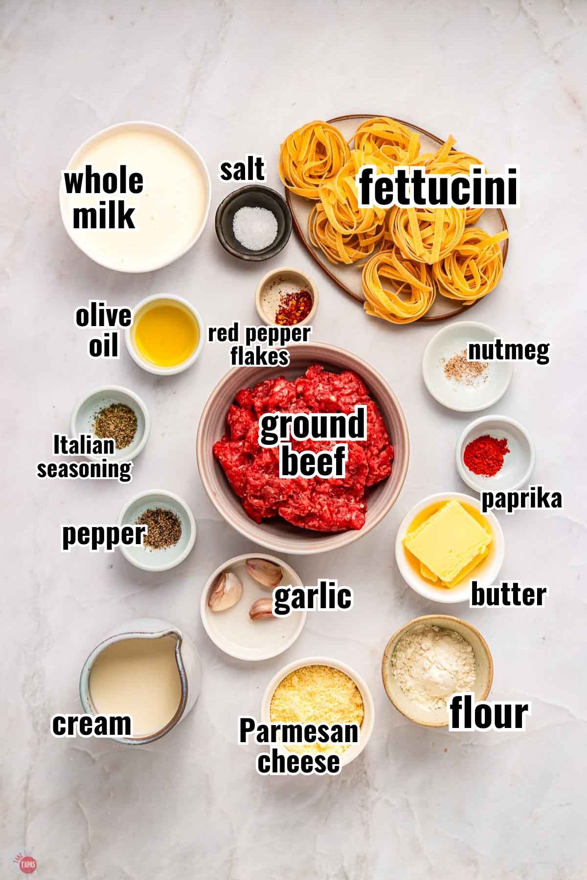 individual ingredients for a recipe with text overlay labeling them
