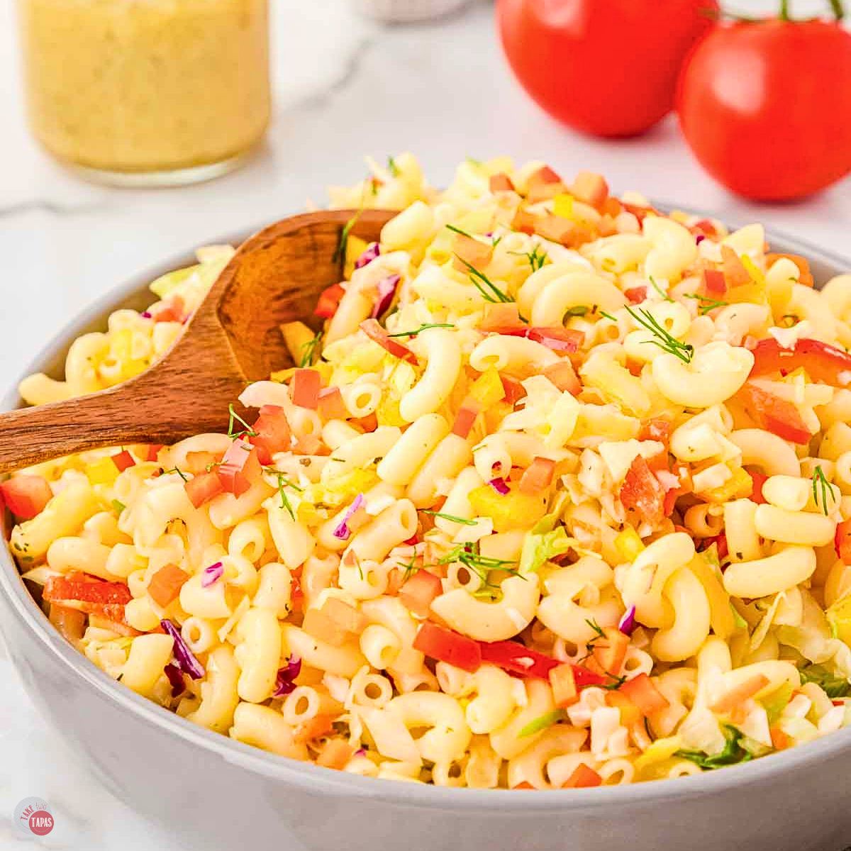 bowl of 3 ingredient macaroni salad