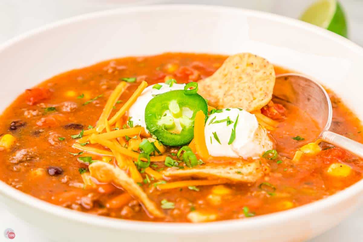 close up of bowl of soup