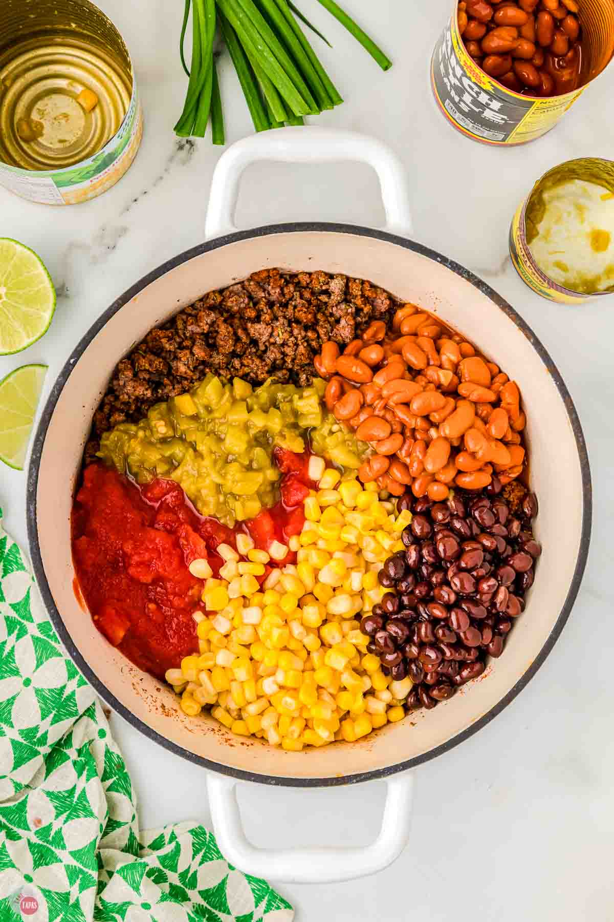 pot with Rotel, corn, chilies, and beans 