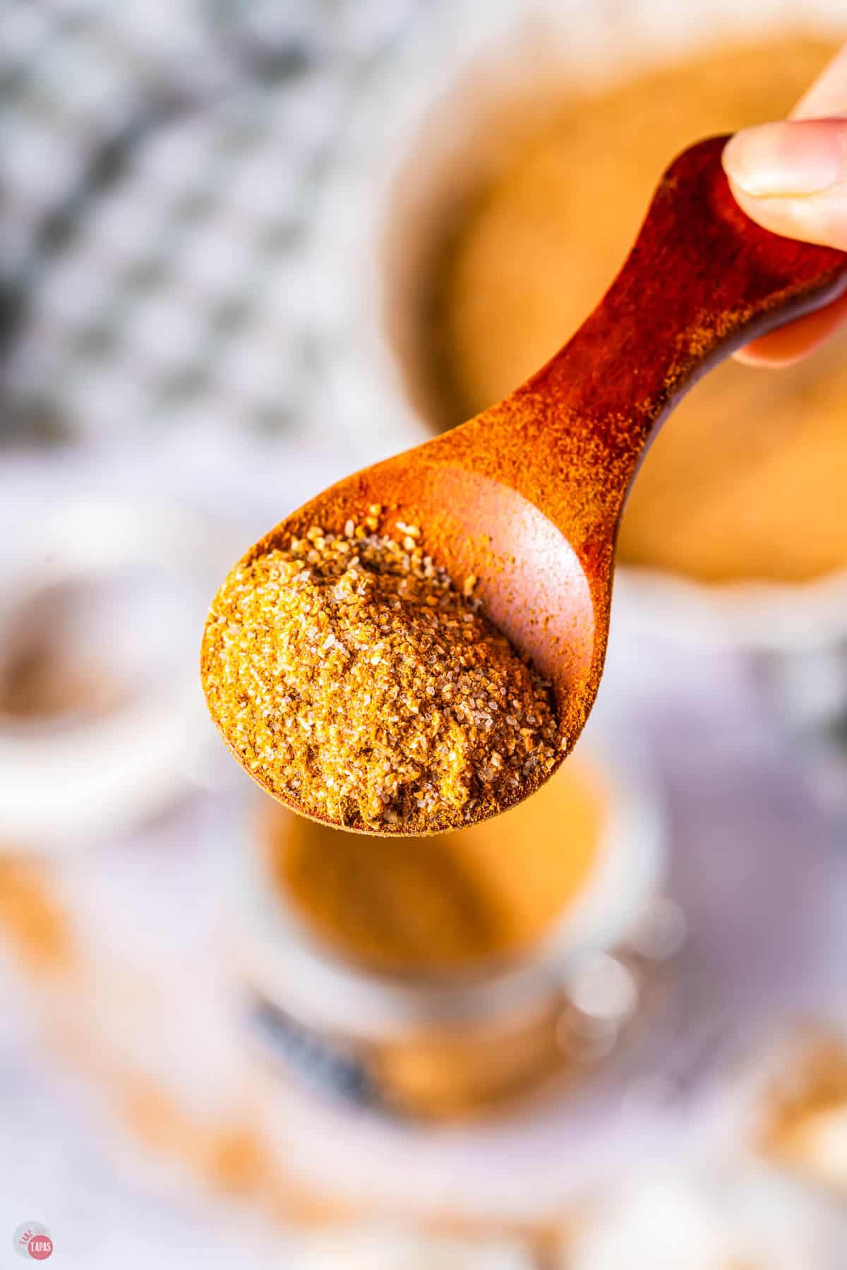 wood spoon with seasoning in it
