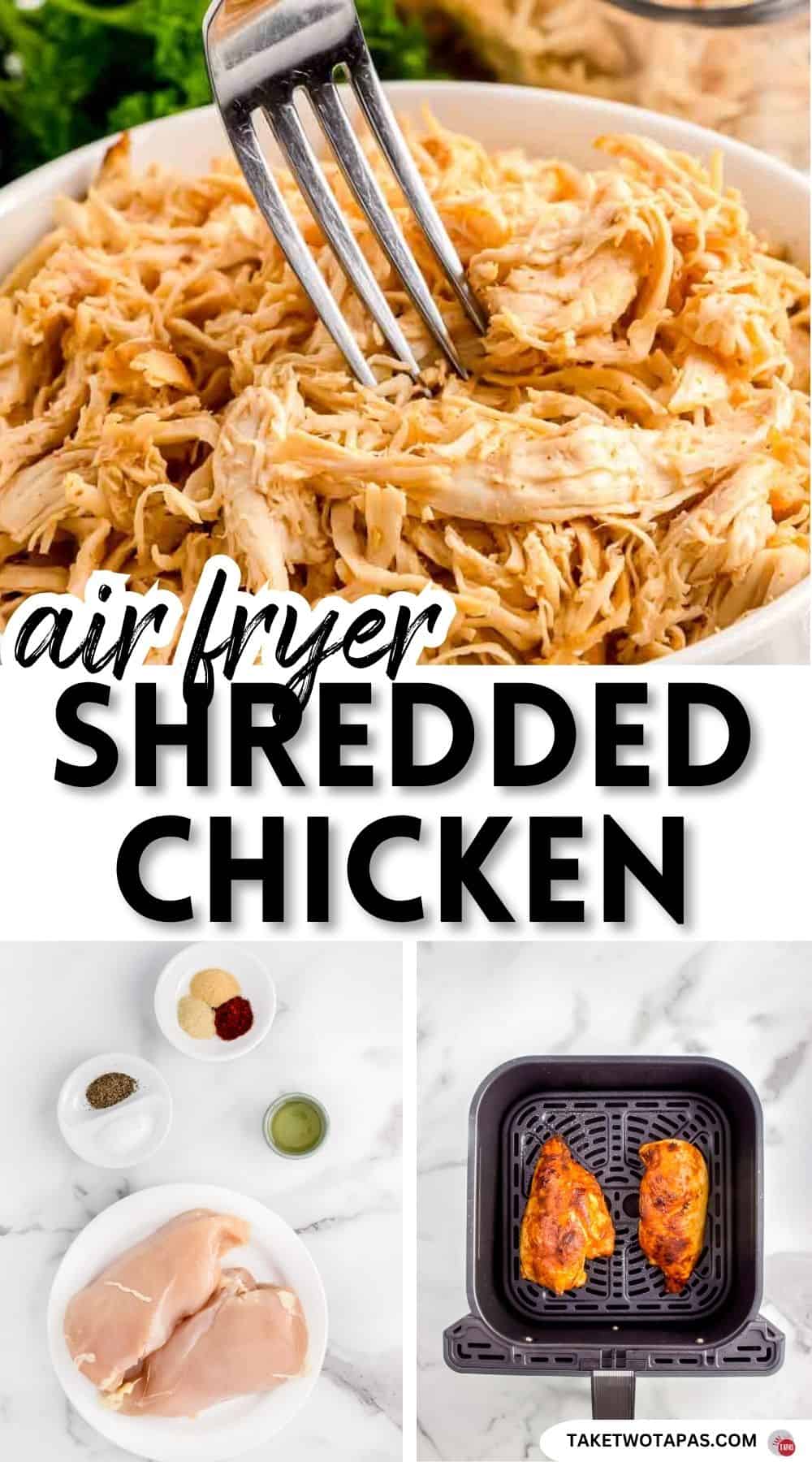 Pinterest pin image for air fryer shredded chicken recipe
