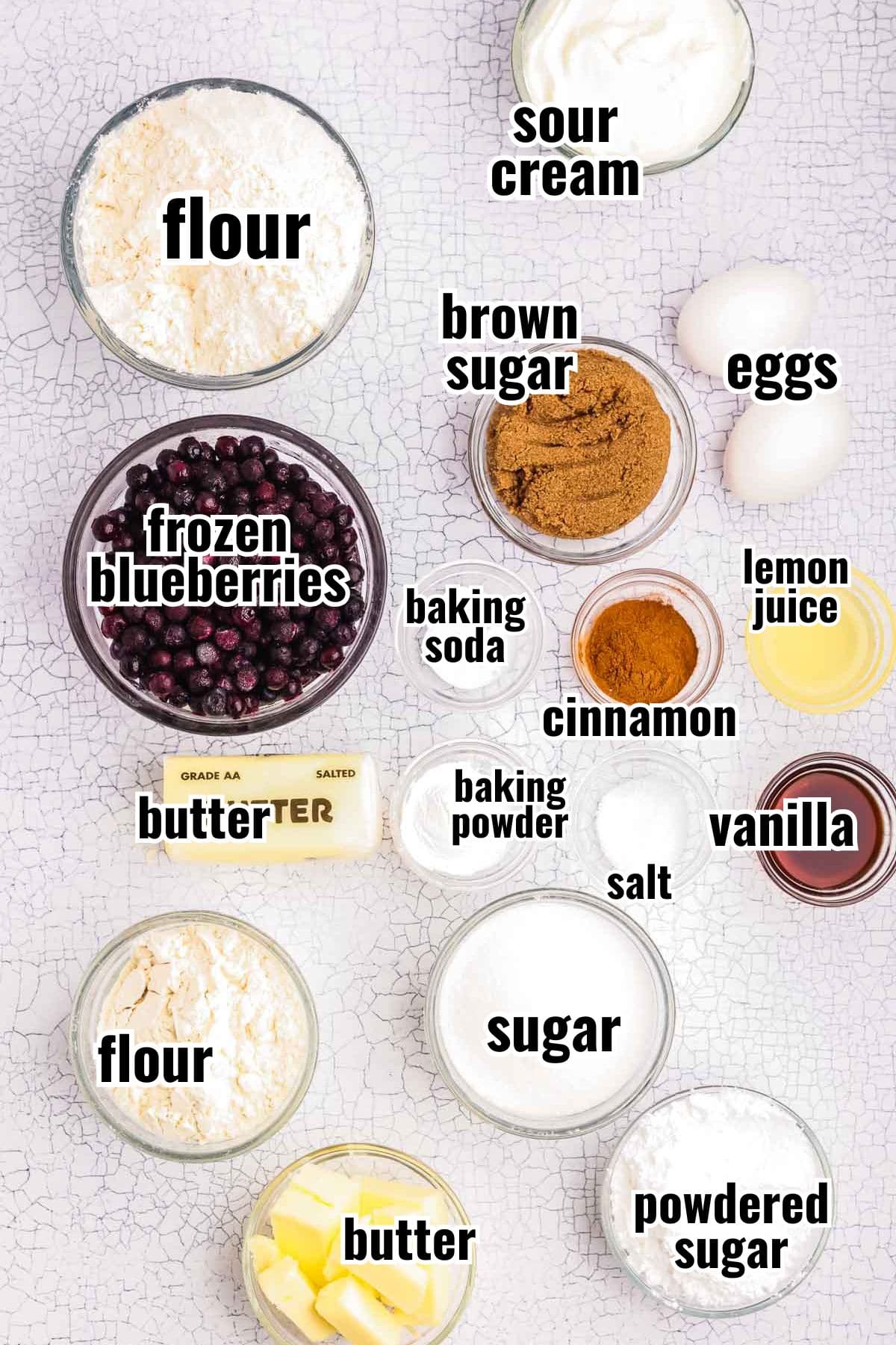 individual ingredients for a recipe with text overlay labeling them