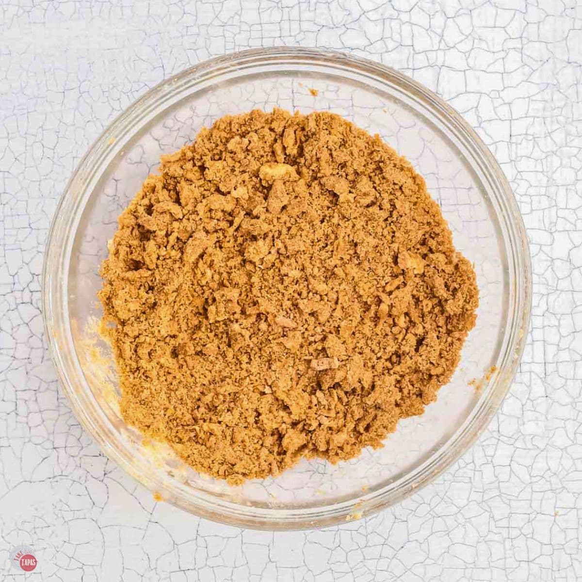 streusel topping in a clear bowl