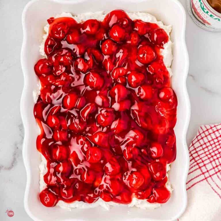 dish of no bake cherry dessert