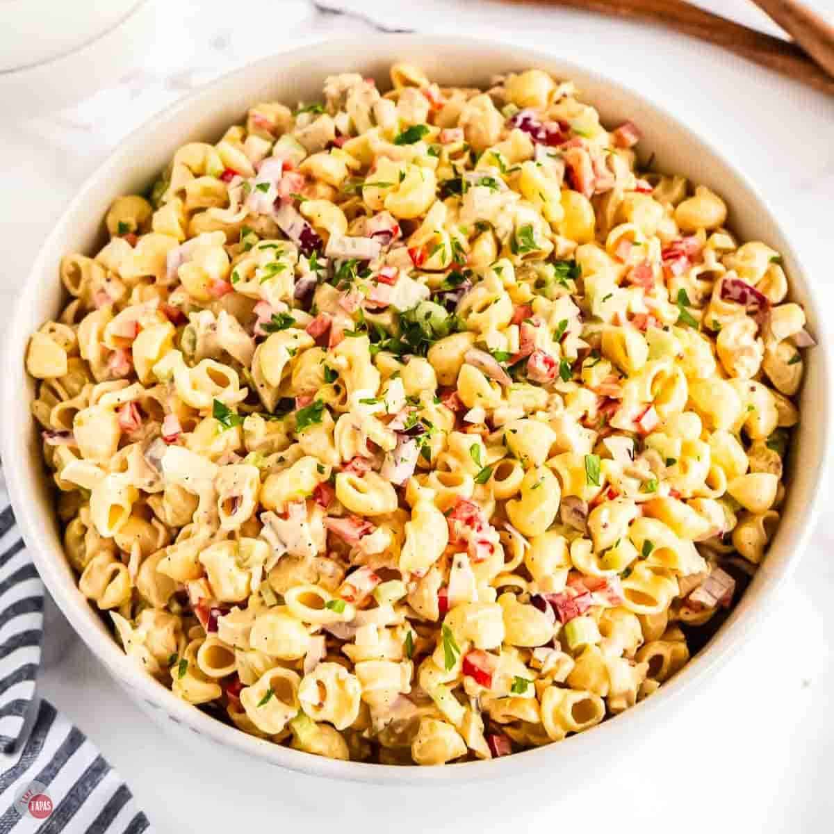 bowl of chicken macaroni salad