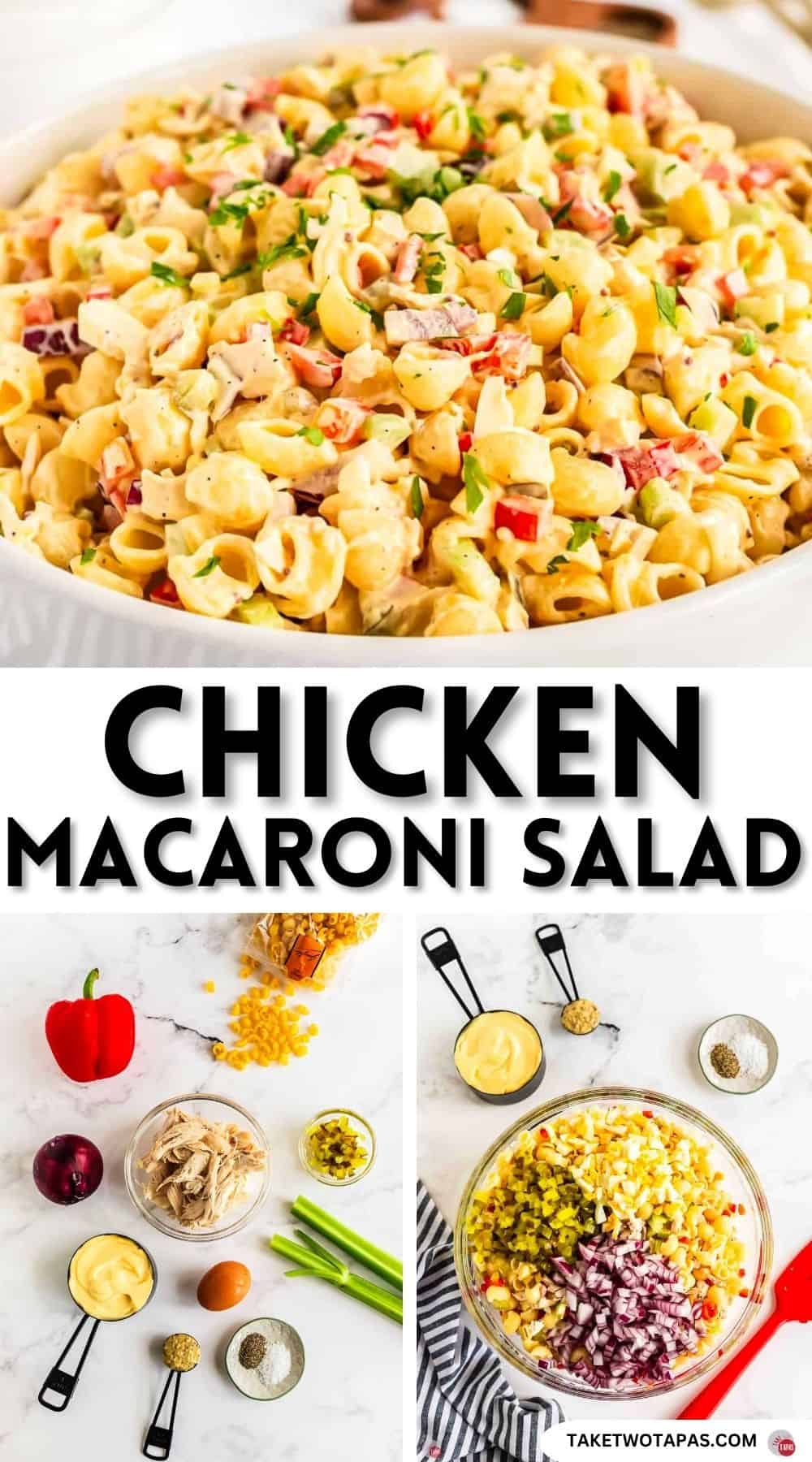 Pinterest pin image for chicken macaroni salad recipe