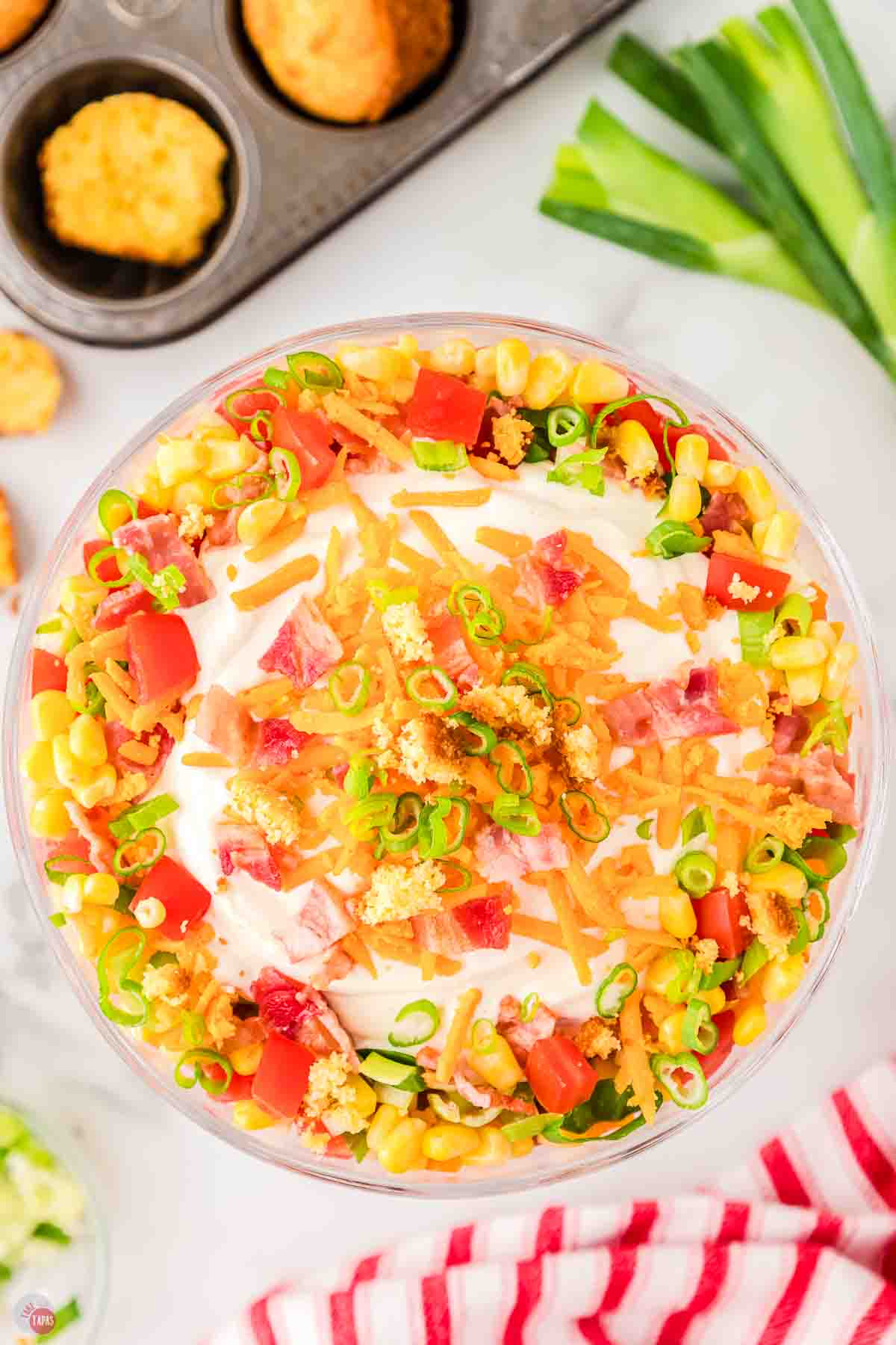 close up of top of salad bowl