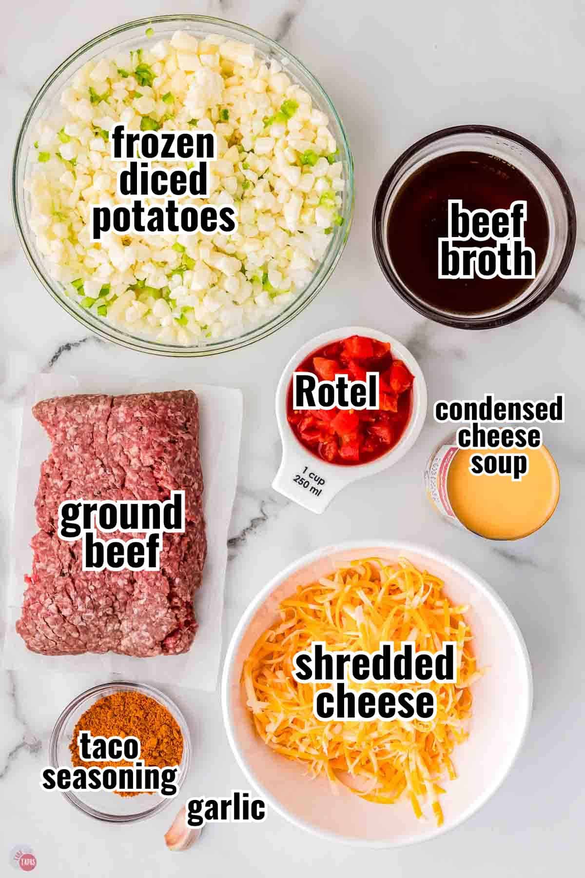 individual ingredients for a recipe with text overlay labeling them