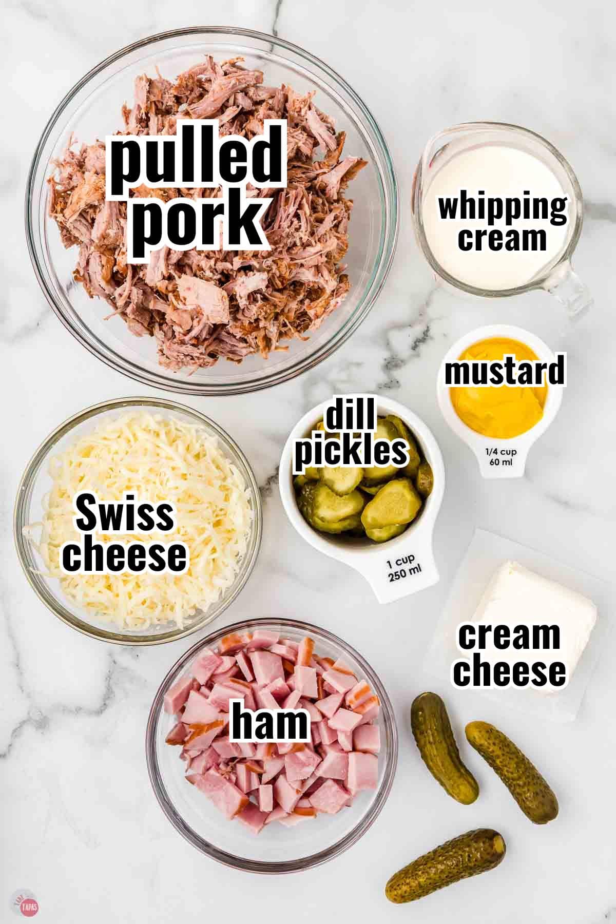 individual ingredients for a recipe with text overlay labeling them
